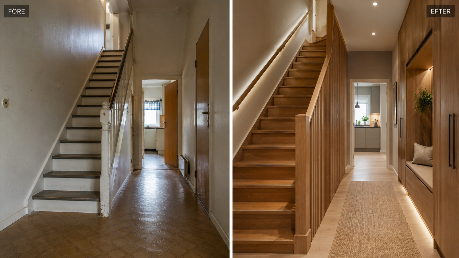 Staircase renovation before and after